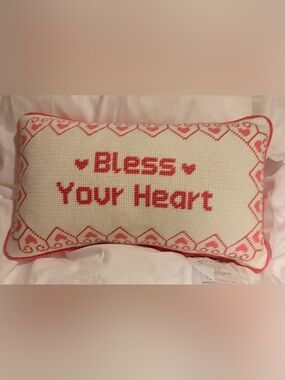 cupcakes & cashmere Pink and Cream "Bless Your Heart" Decorative Pillow